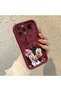 iPhone 14 Pro Max Compatible Impact Protection Lens Protection Claret Red Silicone Case Mickey Mouse Pattern