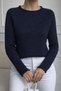 Women's Navy Blue Crew Neck Knitwear Sweater - Casual & Stylish Use