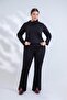 Plus Size Women's Trousers with Leg Detail in Black