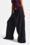 Women's Black Color Palazzo Fit Belt Detailed Viscose Fabric Design Trousers - 6