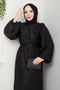 Crinkled Fabric Draped Hijab Dress – Stylish Event Dress with Balloon Sleeves and Waist Belt - 3