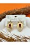 Red Color Stone Stainless Steel Earring - 3