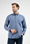 Blue Buttoned Collar Long Sleeve Pocketed Comfort Fit Cotton Shirt 1004255234