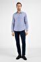 Navy Blue-White Striped Pattern Italian Collar Long Sleeve Pocketless Slim Fit Cotton Shirt 1004255217 - 2