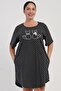Women's Plus Size Short Sleeve Pocketed Polka Dot Anthracite Nightgown Tunic C8T0N0115