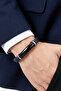 Men's Leather Bracelet Black Steel Name-Engravable Black Blue Knitted Leather Bracelet - 2
