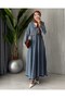 Women's V-Neck Pleated Detailed Oversize Denim Hijab Dress - 2
