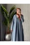 Women's V-Neck Pleated Detailed Oversize Denim Hijab Dress