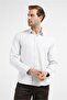 Beige-White Self-Patterned Rigid Collar Long Sleeve Pocketless Slim Fit Cotton Shirt 1004255214 - 3