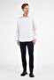 White-Navy Blue Striped Pattern Hard Collar Long Sleeve Pocket Comfort Fit Cotton Shirt 1004255208 - 2