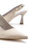 Women's Beige Satin Open-Back Pointed Thin Heeled Shoes - 4
