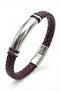 Men's Leather Bracelet Shiny Steel Name-Engravable Black Red Knitted Leather Bracelet - 5