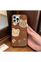 Compatible with iPhone 14 Plus/15 Plus, Stylish Phone Case with Cute Teddy Bear Pattern and Leather Texture. - 3