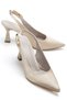 Women's Beige Satin Open-Back Pointed Thin Heeled Shoes - 2