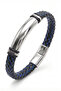 Men's Leather Bracelet Shiny Steel Name-Engravable Black Blue Knitted Leather Bracelet - 5