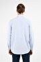 Blue-White Striped Pattern Hard Collar Long Sleeve Pocket Comfort Fit Cotton Shirt 1004255277 - 5