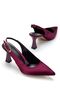 Women's Burgundy Satin Open-Back Pointed Thin Heeled Shoes - 3