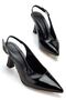 Women's Black Patent Leather Open-Back Pointed Thin Heeled Shoes - 2