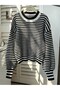 Women's Black and White Striped Oversize Knitwear Sweater Fmoda6053 - 4