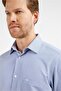 Navy Blue-White Striped Pattern Hard Collar Long Sleeve Pocket Comfort Fit Cotton Shirt 1004255280 - 4