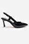Women's Pointed Toe Open Back Short Black Patent Leather Heeled Shoes Cone - 2