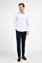 Men's White - Blue Textured Hard Collar Long Sleeve Slim Fit Cotton Shirt 1004255216 - 2