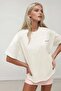 Women's 100% Cotton Crew Neck Oversize White Printed T-Shirt - 2
