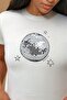Regular Fit Crew Neck 100% Cotton Crop T-Shirt with Print Detail - 5
