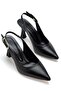 Women's Black Leather Open-Back Pointed Thin Heeled Shoes
