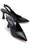 Women's Black Leather Open-Back Pointed Thin Heeled Shoes - 2