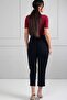 Women's Elastic Waist Belted Pocketed Double-Legged Pleated Trousers - 4