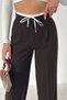 Women's Brown Wide Leg High Waist Lace-Up Fabric Trousers - 4
