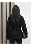 Women's Black Belted Shawl Collar Oversize Low Shoulder Short Cashmere Coat Jacket - 3