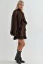 ياقة مرتفعة متوسطة الطول فستان قصير من الشيفون المكشكش - 7