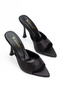 Women's Black Satin Pointed Toe Heeled Sandals