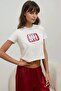 Regular Fit Crew Neck 100% Cotton Crop T-Shirt with Print Detail - 4