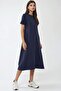 Round Neck Short Sleeve Basic Midi Dress Busem Collection - 3