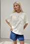 Women's 100% Cotton Crew Neck Oversize White Printed T-Shirt - 6