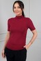 Women's Stand Collar Lycra Blouse with Gathered Elbow Sleeves and Side Ruffles - 3