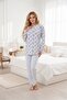 Women's Blue Floral Full Button Long Sleeve Plus Size Dressing Gown Pajama Set - 6