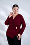 Plus Size Women's Double Breasted Blouse with Buckle Detail, Burgundy - 3