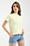 Women's Light Yellow Basic T-Shirt Crew Neck Short Sleeve Cotton Casual T-Shirt - 6