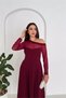 Women's Burgundy Transparent Detailed One-Shoulder Long-Sleeved Midi Length Dress - 3