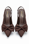 Women's Bitter Brown Fabric Bow Open Back Casual Comfortable Stiletto Heeled Shoes - 3