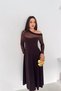 Women's Brown Transparent Detailed One-Shoulder Long-Sleeved Midi Length Dress - 2