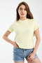 Women's Light Yellow Basic T-Shirt Crew Neck Short Sleeve Cotton Casual T-Shirt - 4