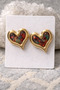 Gold Red Green Marble Patterned Split Heart Earrings - 2