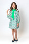 Girl's Bow Collar Patterned Green Dress - New Season