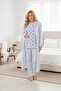 Women's Blue Floral Full Button Long Sleeve Plus Size Dressing Gown Pajama Set - 5