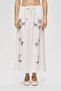 Women's Leaf Embroidered Maxi Skirt with Lace Detail